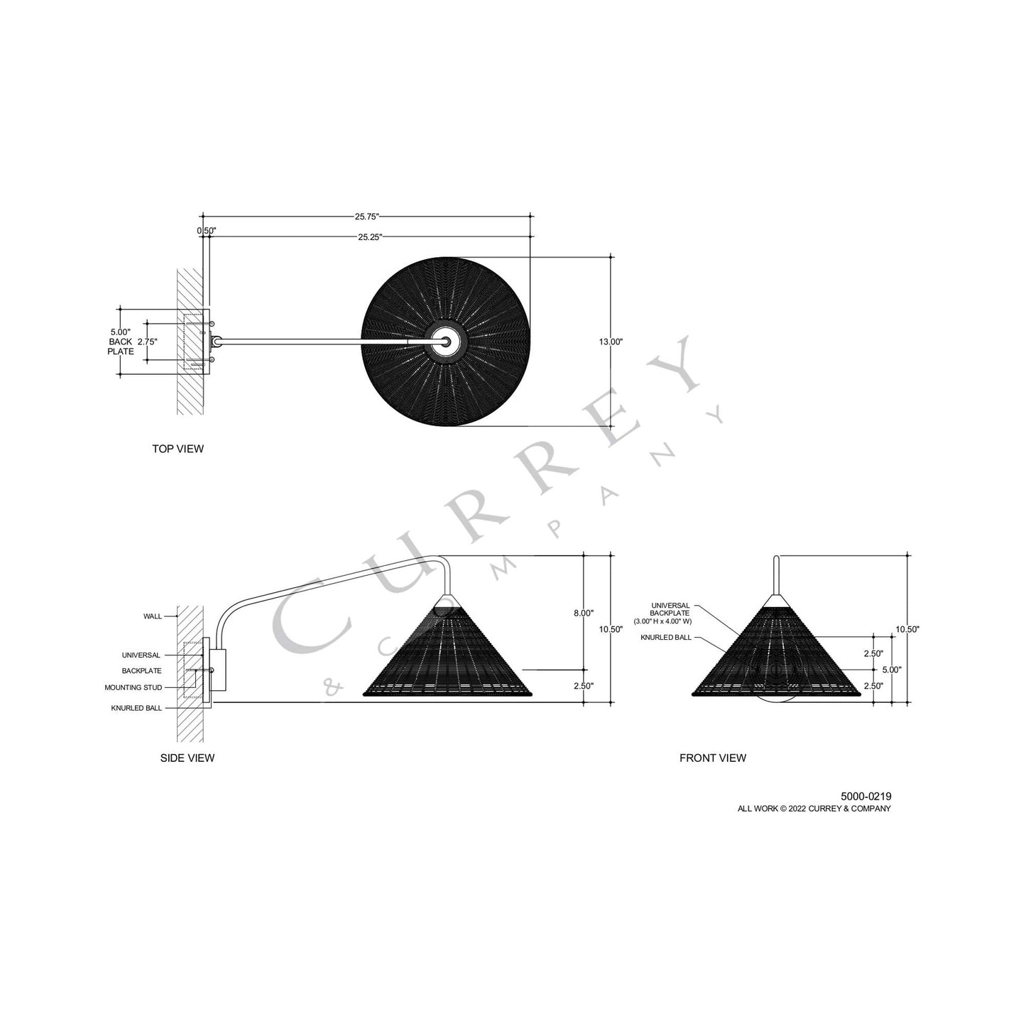 Basket Swing Arm Wall Light - line drawing.