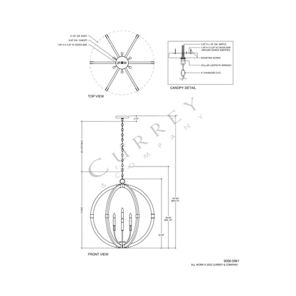 Bastian Orb Pendant Light - line drawing.