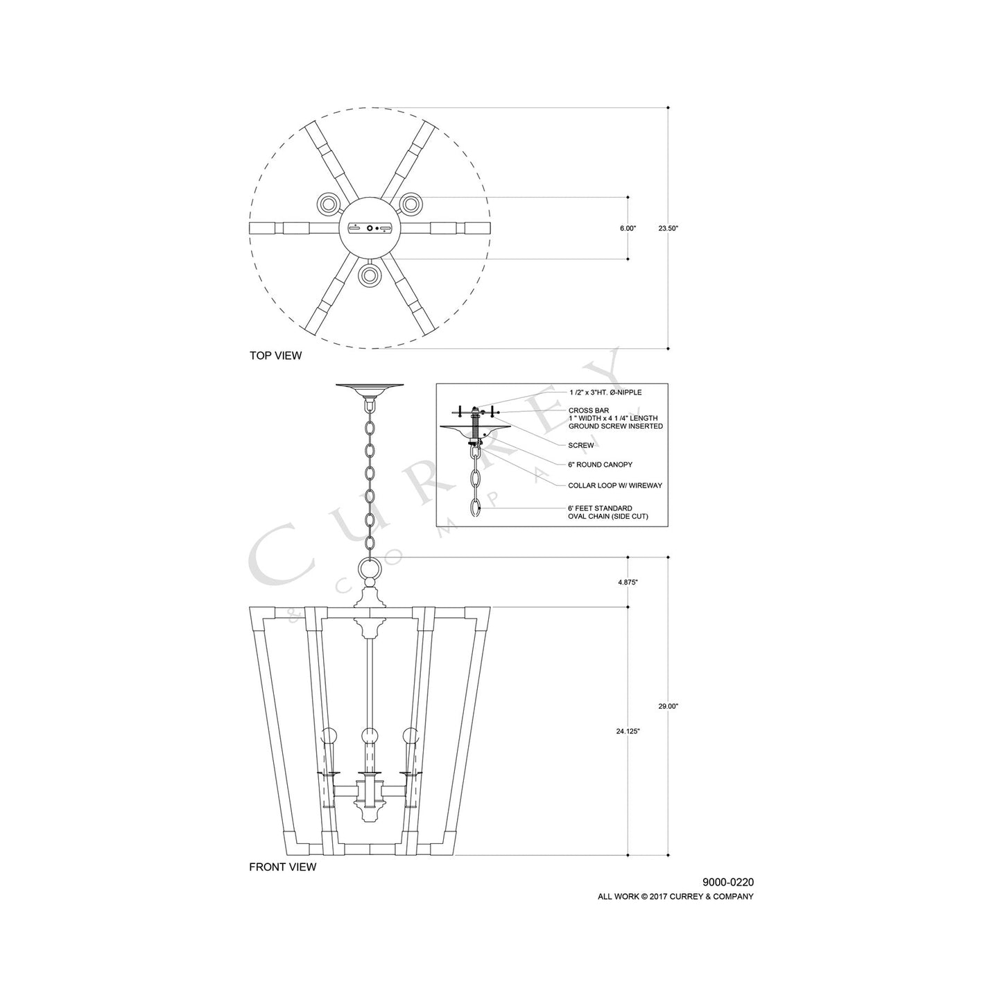 Bastian Pendant Light - line drawing.