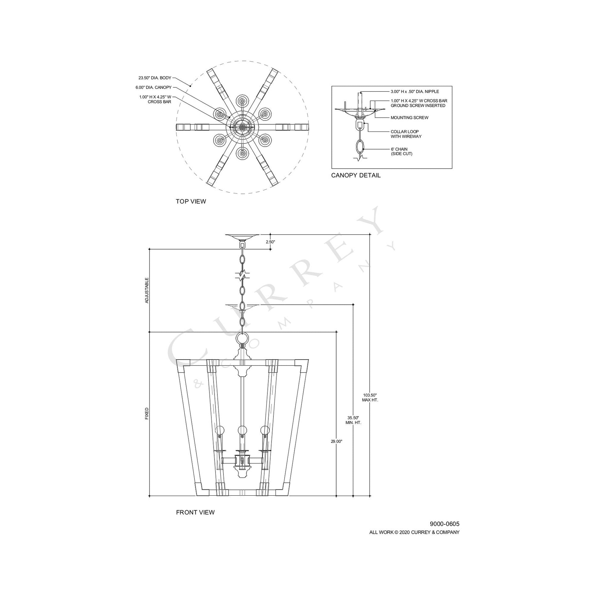 Bastian Pendant Light - line drawing.