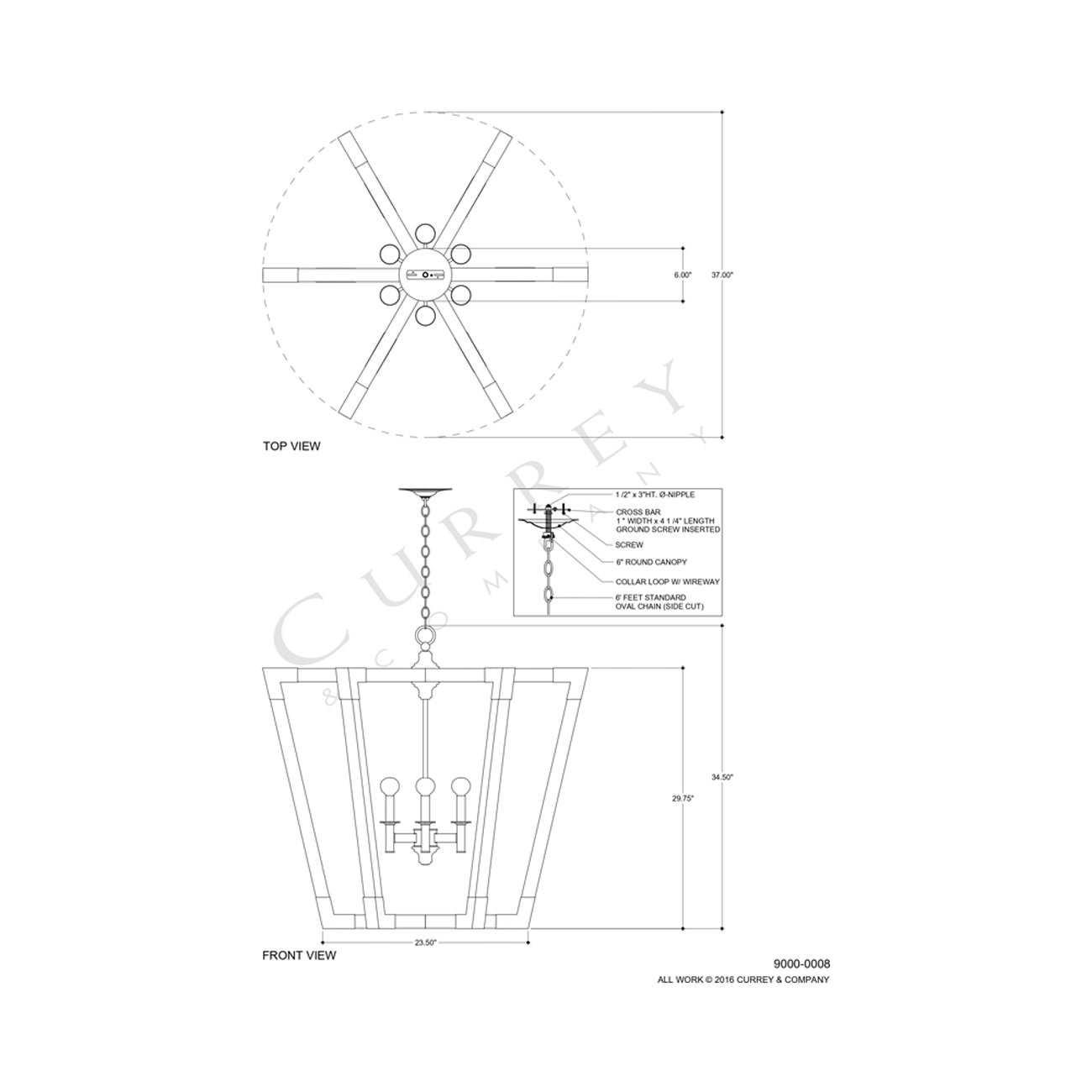 Bastian Pendant Light - line drawing.