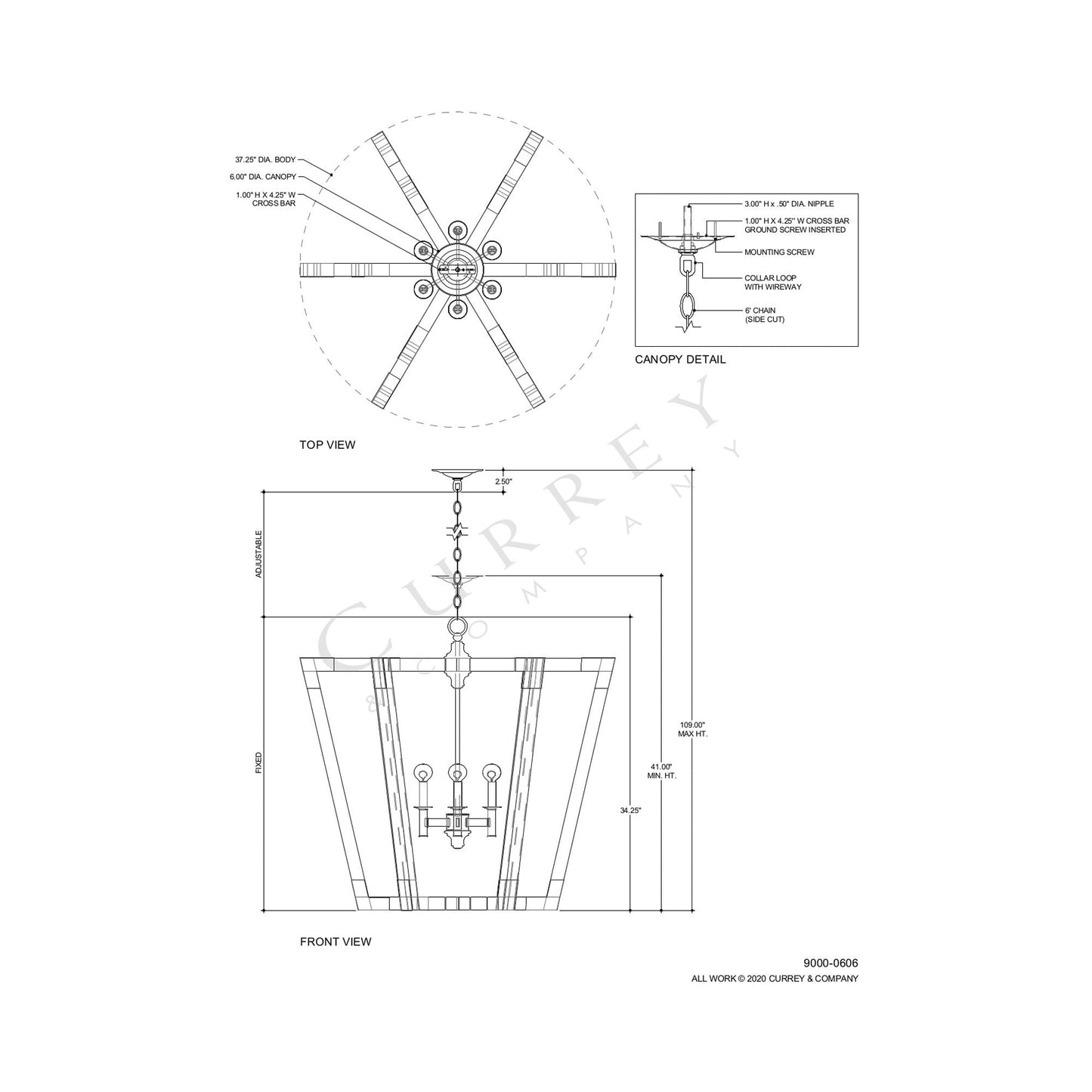 Bastian Pendant Light - line drawing.
