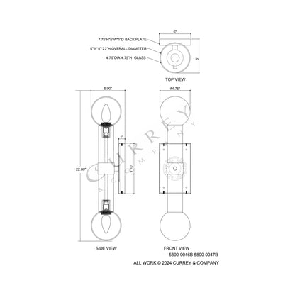 Beatrix Bath Wall Light - line drawing.