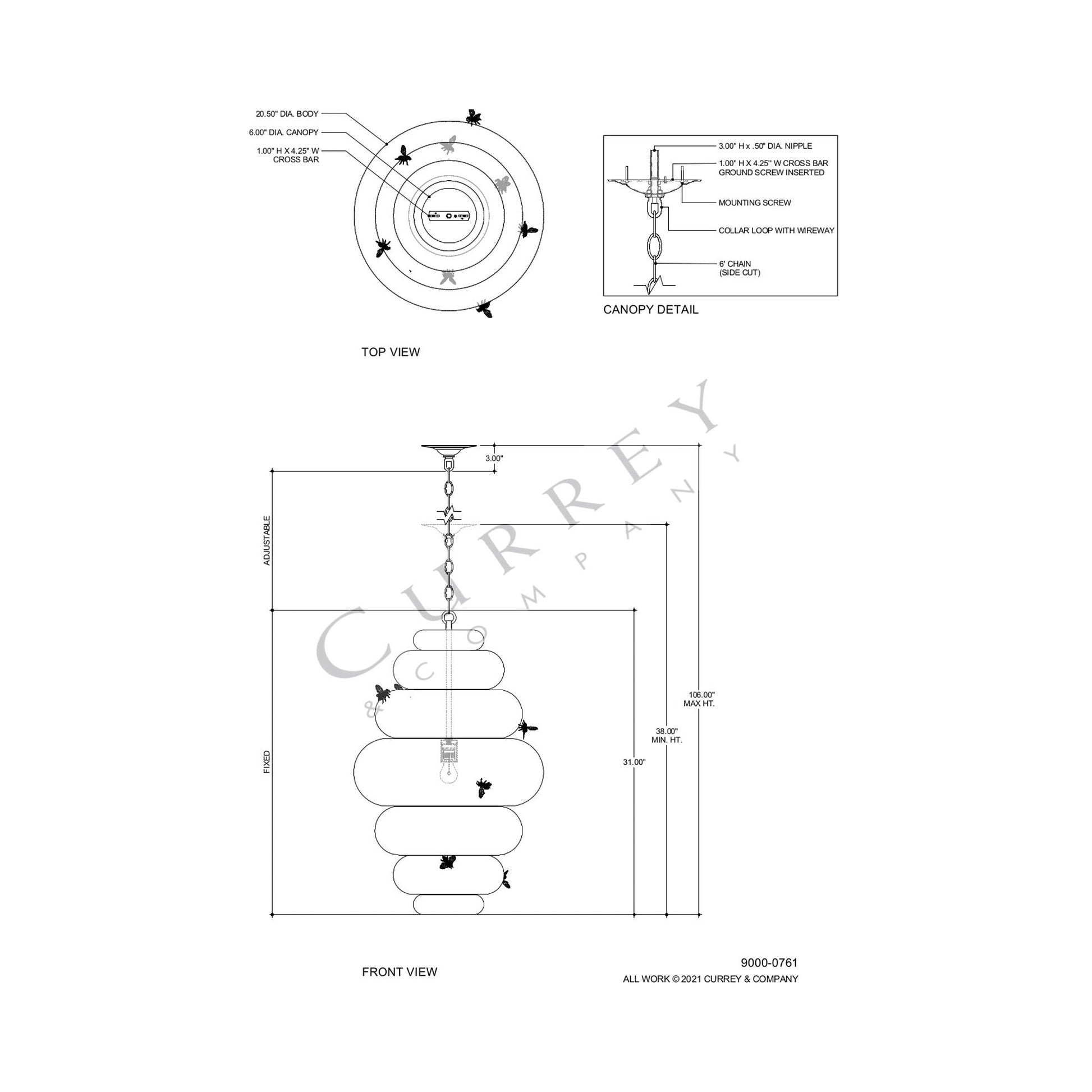 Bee My Honey Chandelier - line drawing.