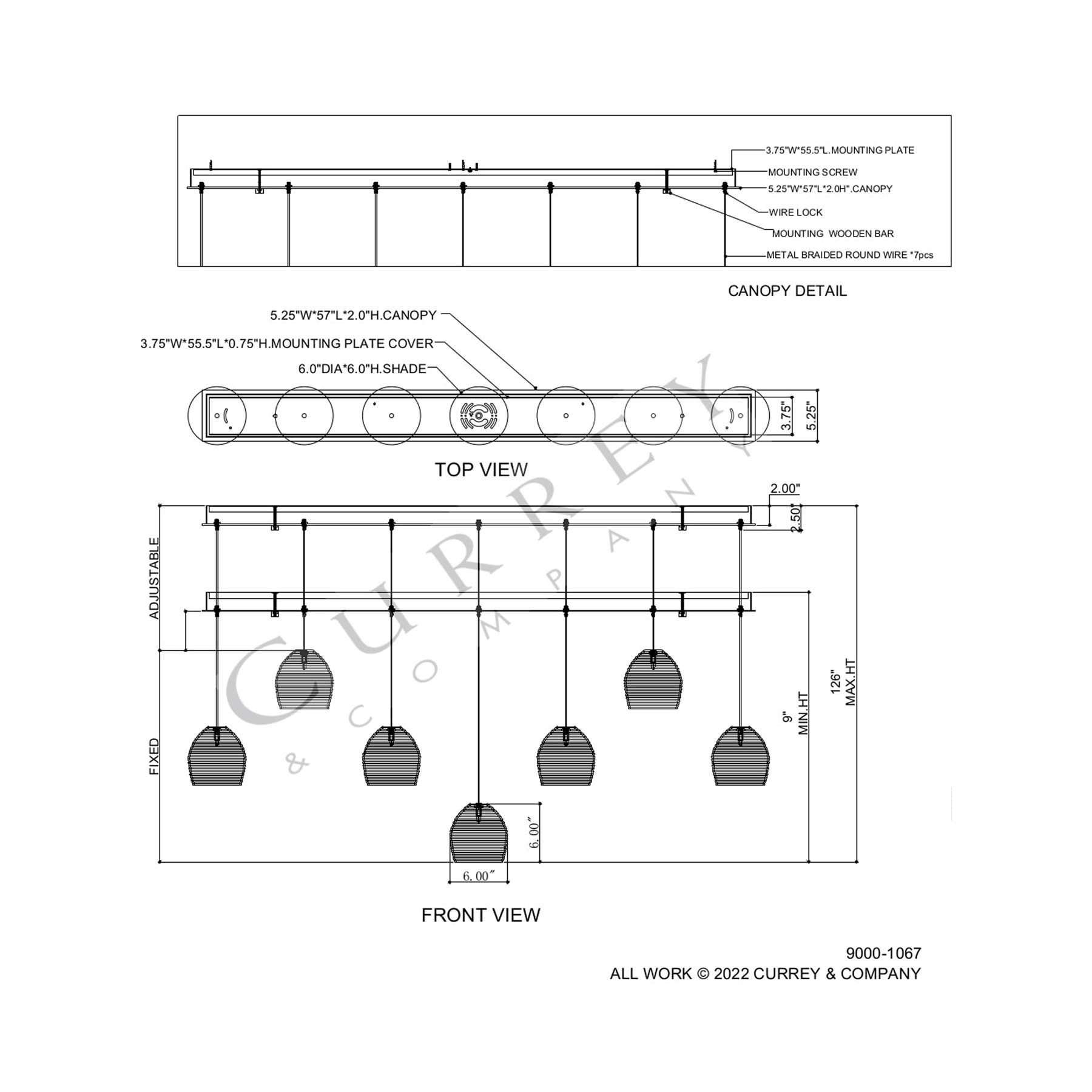 Beehive Linear Multi Pendant Light - line drawing.