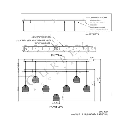 Beehive Linear Multi Pendant Light - line drawing.