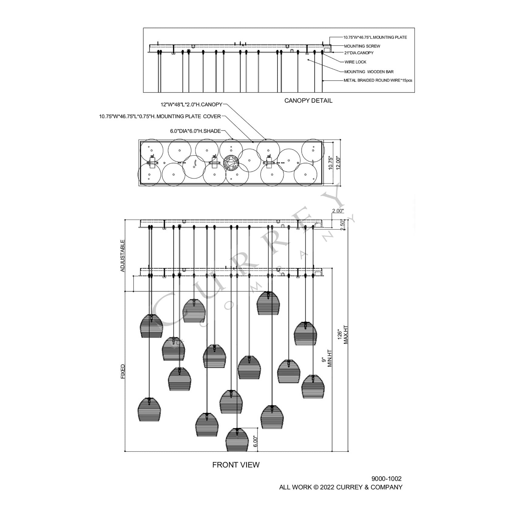Beehive Linear Multi Pendant Light - line drawing.