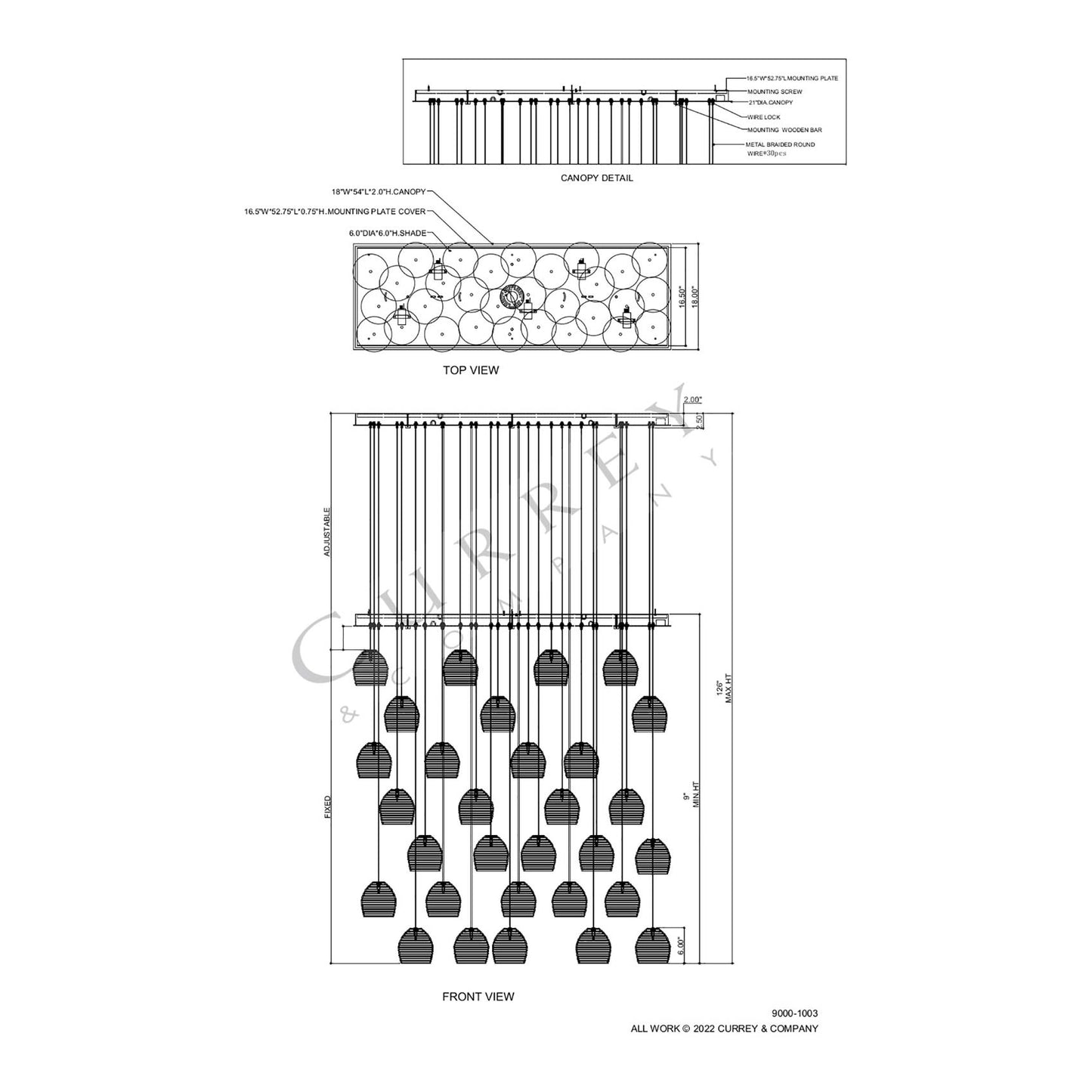 Beehive Linear Multi Pendant Light - line drawing.