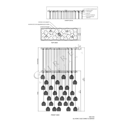 Beehive Linear Multi Pendant Light - line drawing.