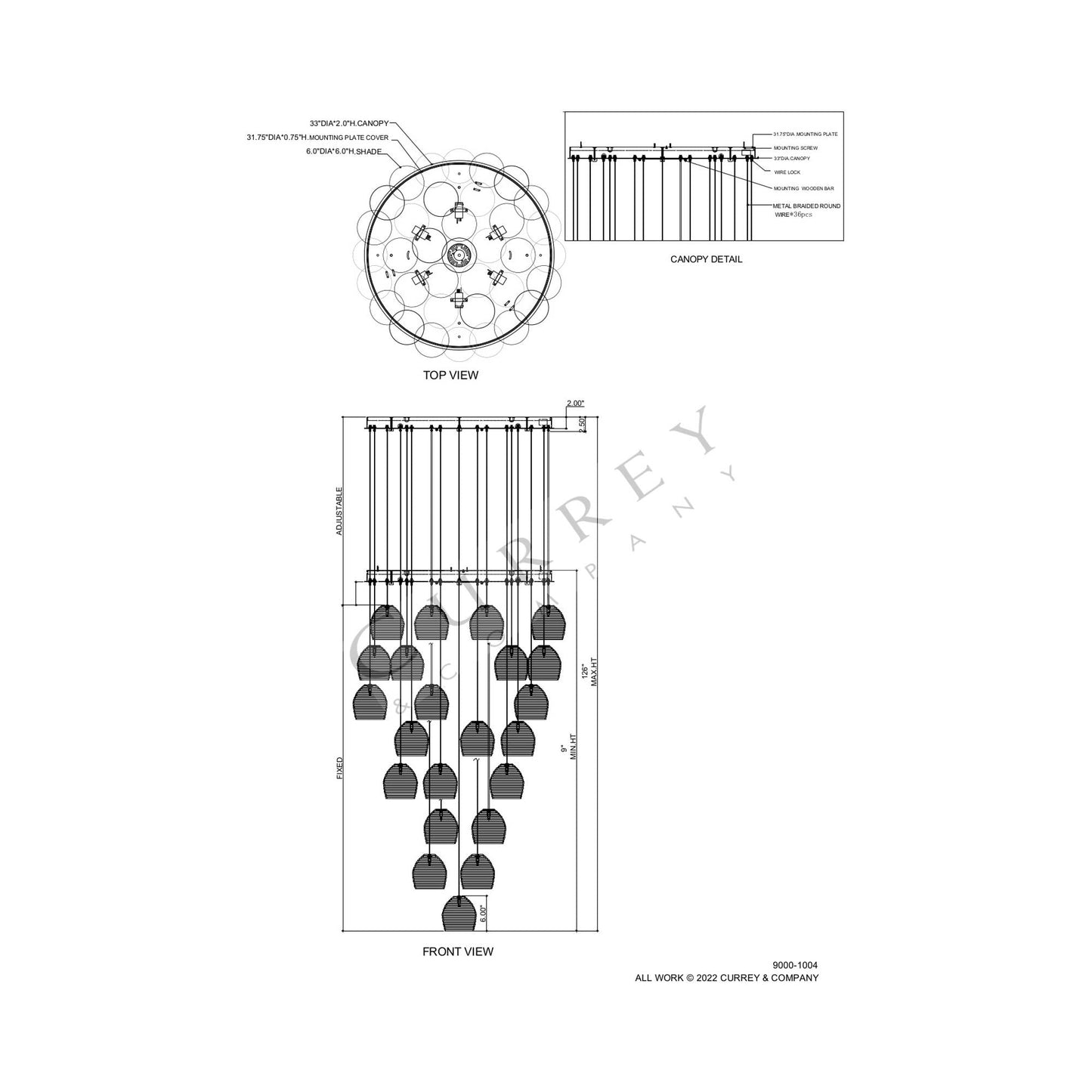Beehive Multi Pendant Light - line drawing.