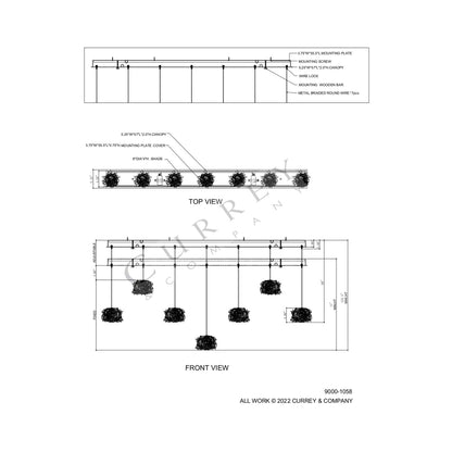 Birds Nest Linear Multi Pendant Light - line drawing.