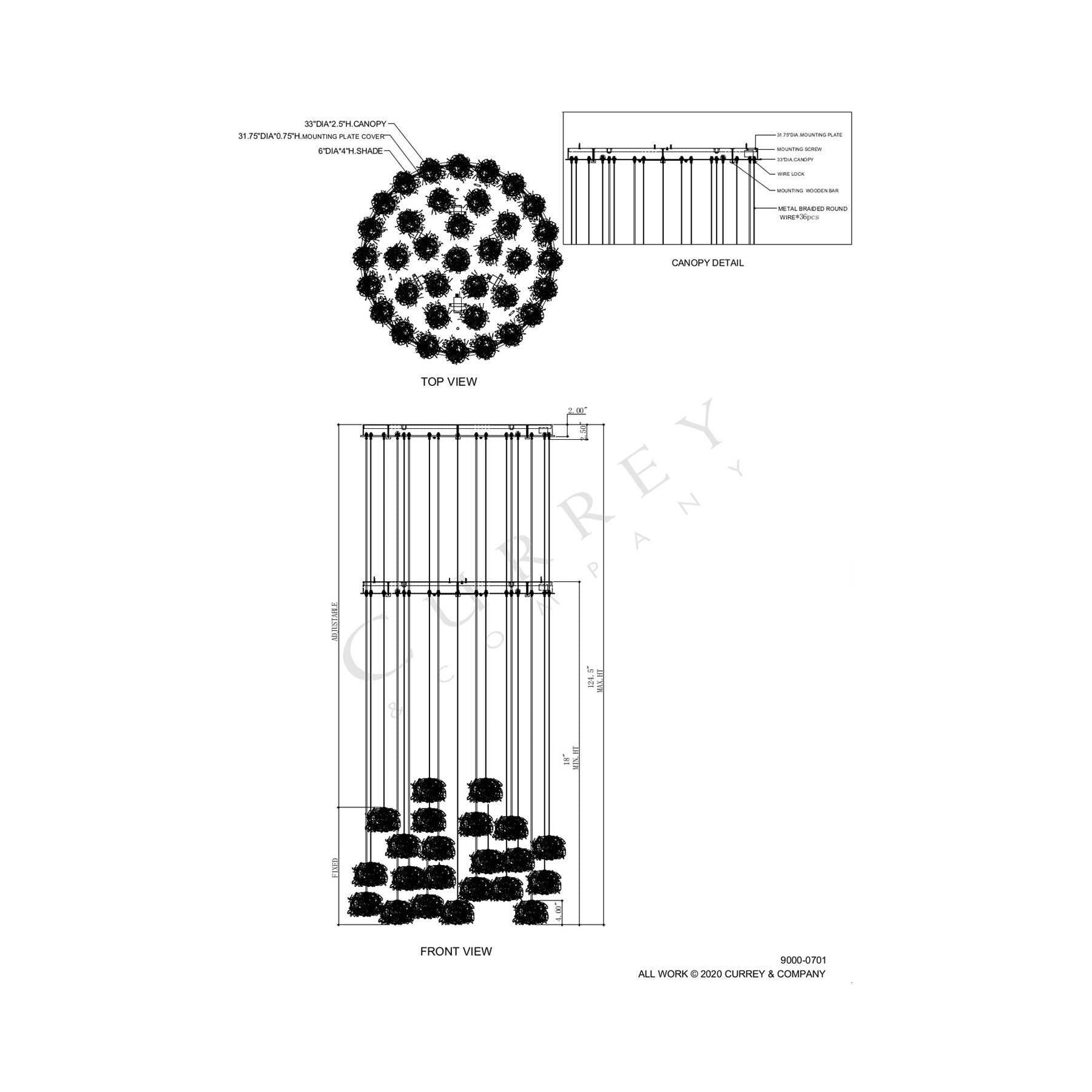 Birds Nest Multi Pendant Light - line drawing.