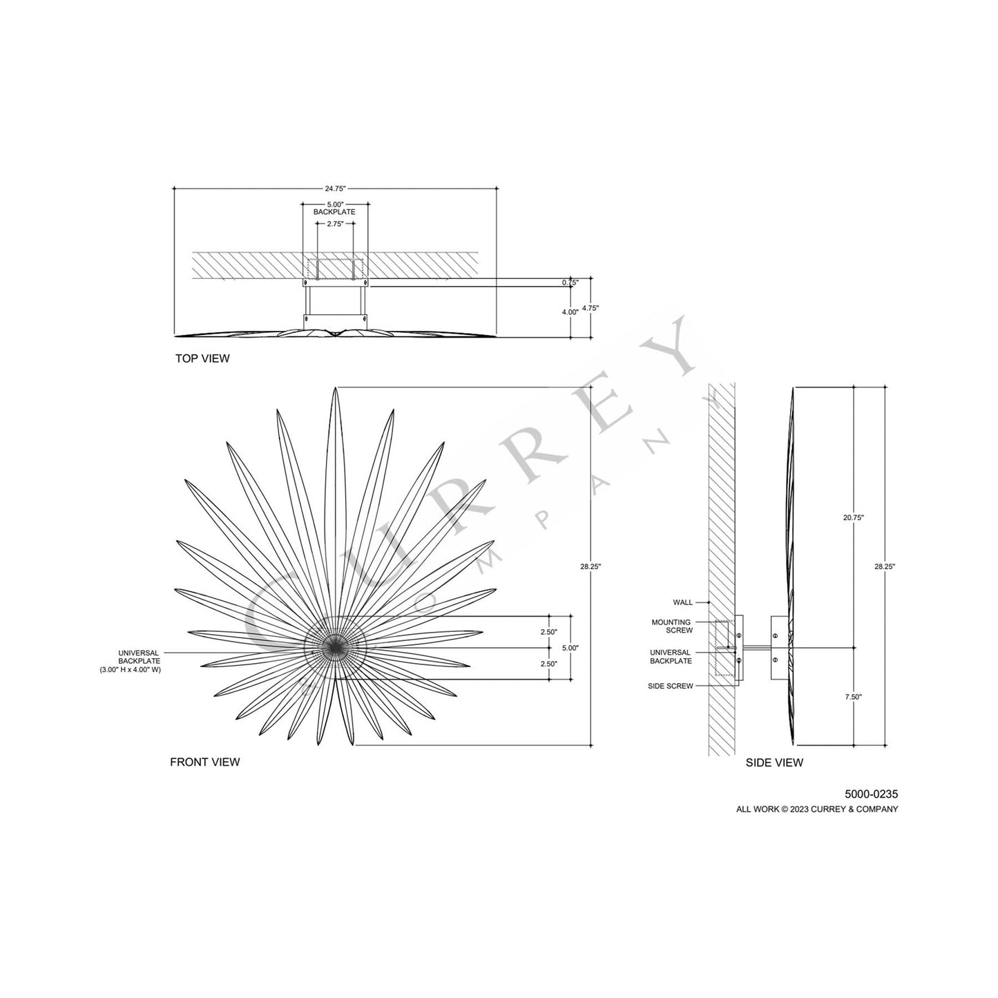 Bismarkia LED Wall Light - line drawing.
