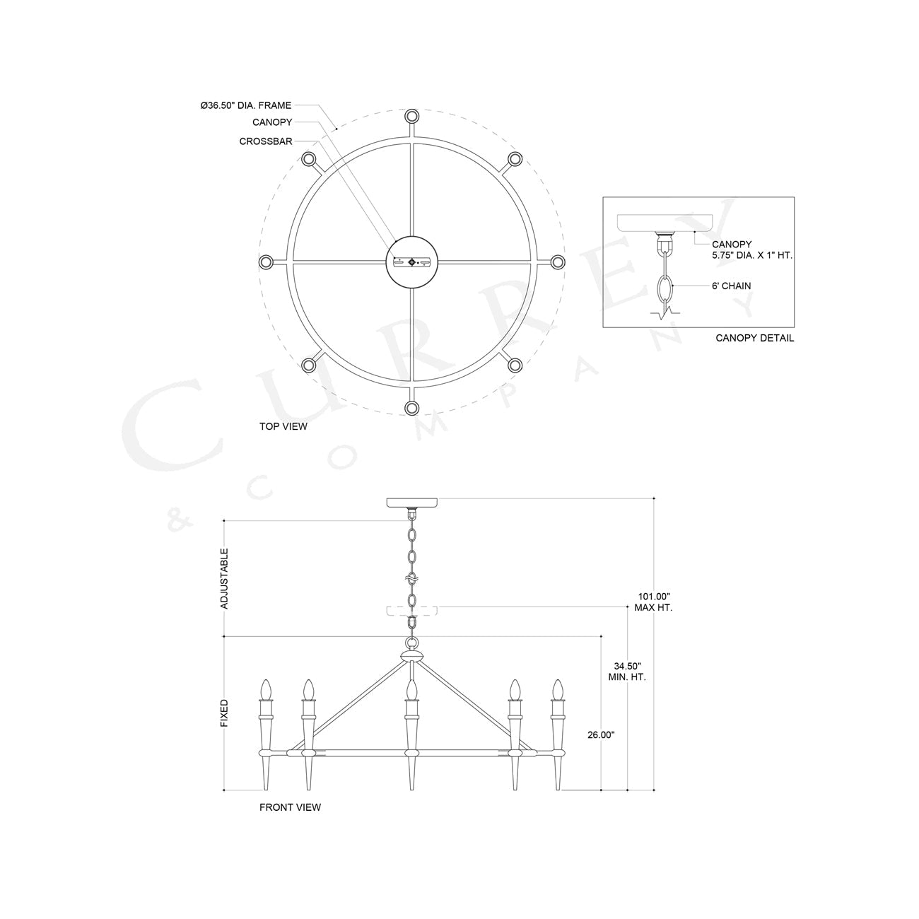 Blackthorn Chandelier - line drawing.