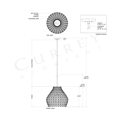 Bly Outdoor Pendant Light - line drawing.