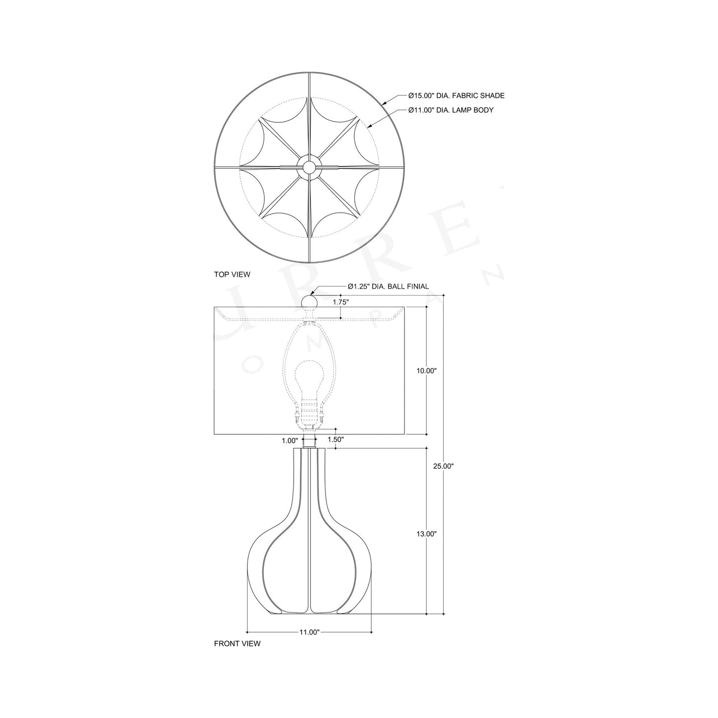 Bonbori Table Lamp - line drawing.