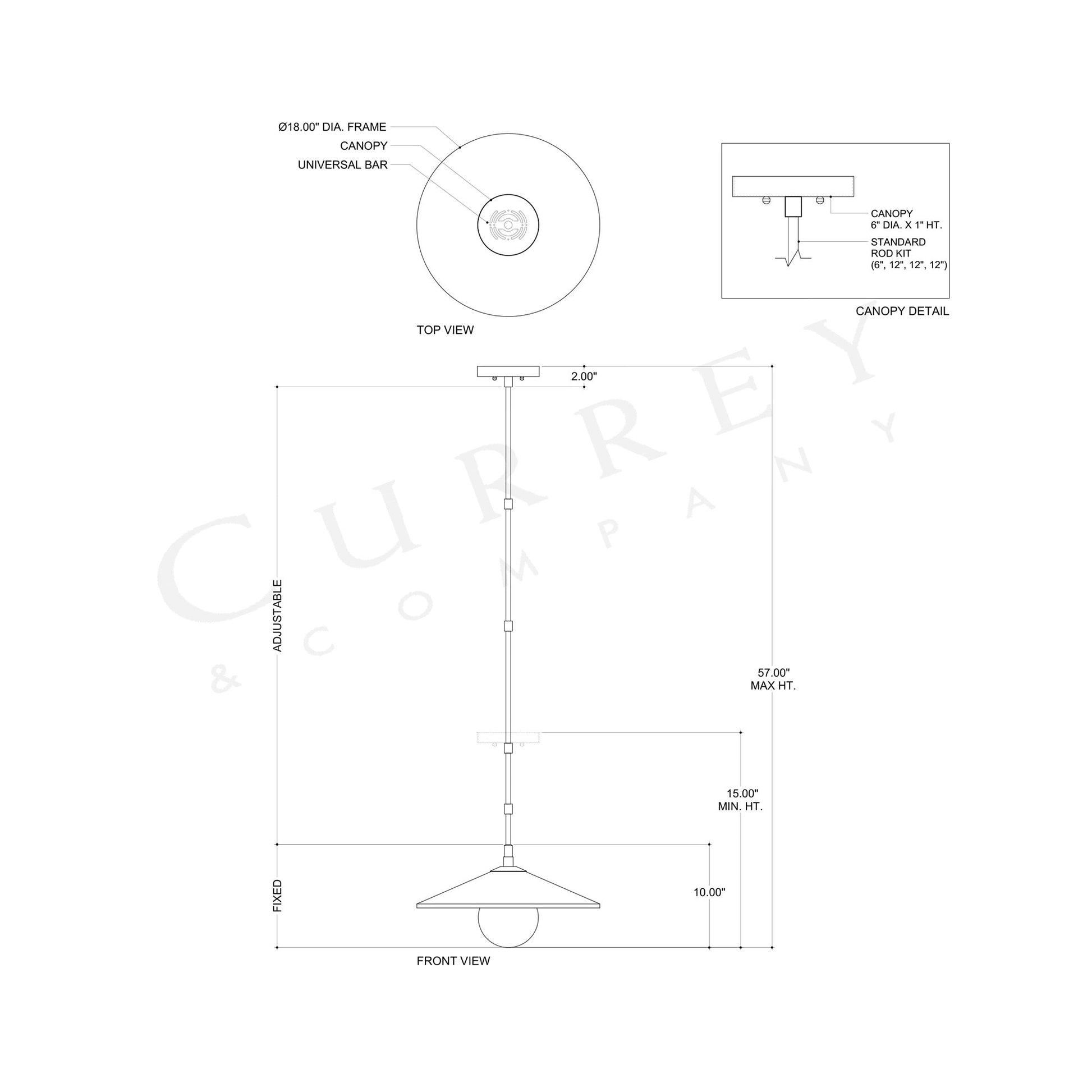 Bothy Outdoor Pendant Light - line drawing.