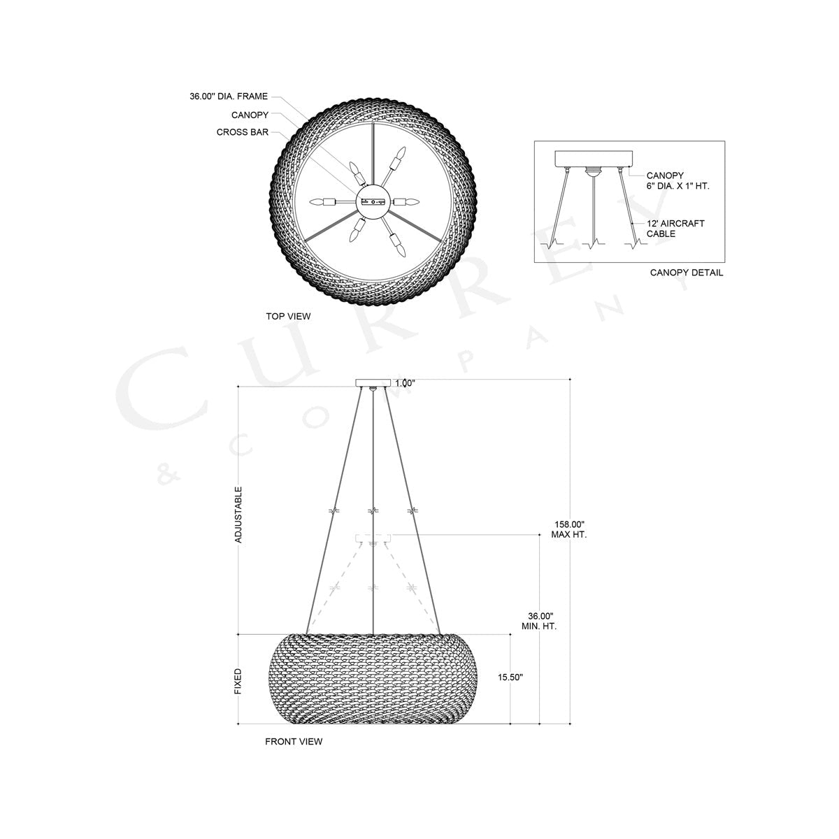Boucle Chandelier - line drawing.