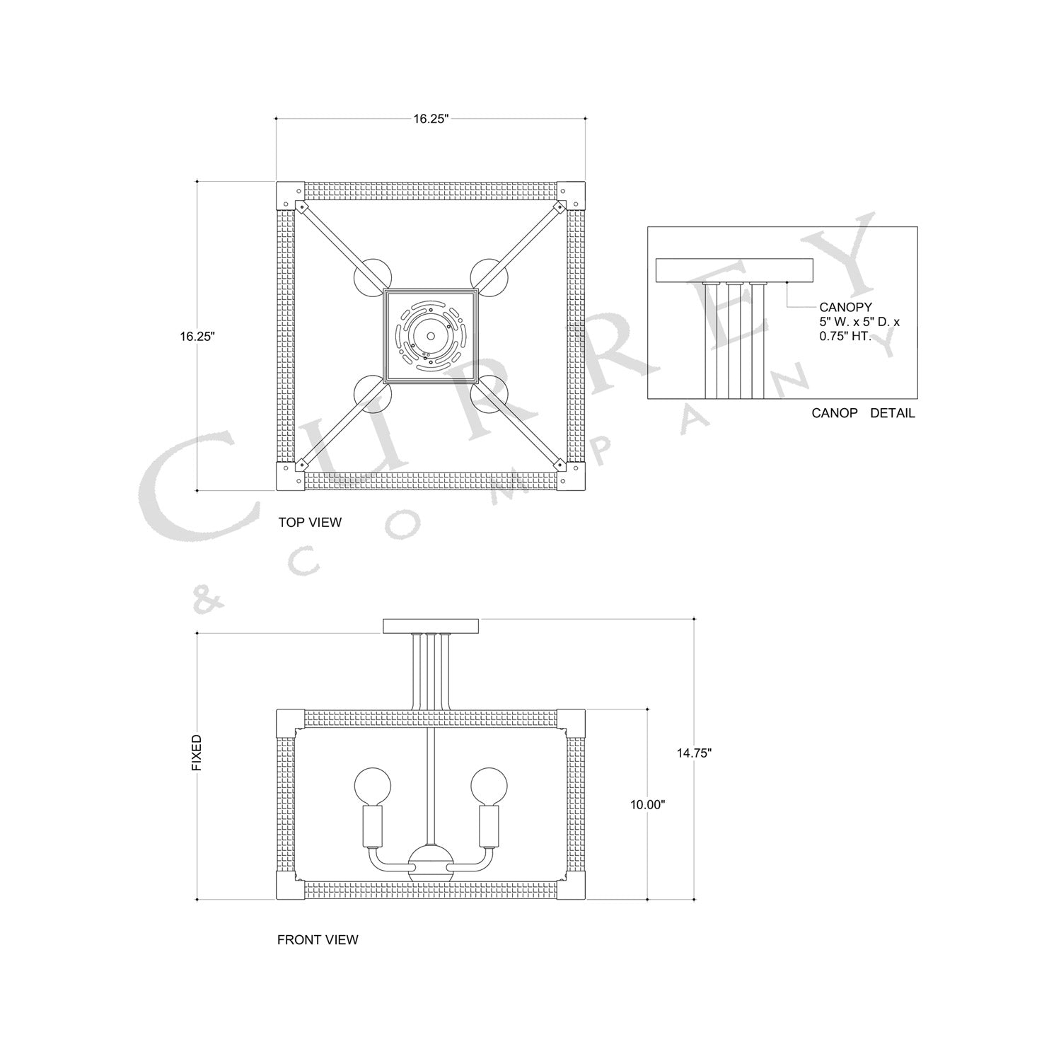 Boyd Semi Flush Mount Ceiling Light - line drawing.