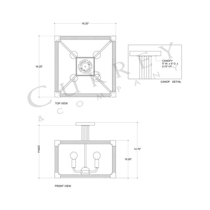 Boyd Semi Flush Mount Ceiling Light - line drawing.