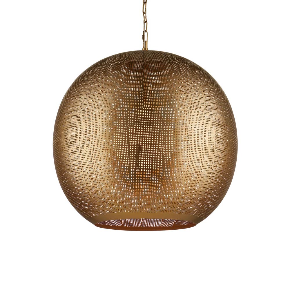Buckram Orb Pendant Light in Antique Brass.