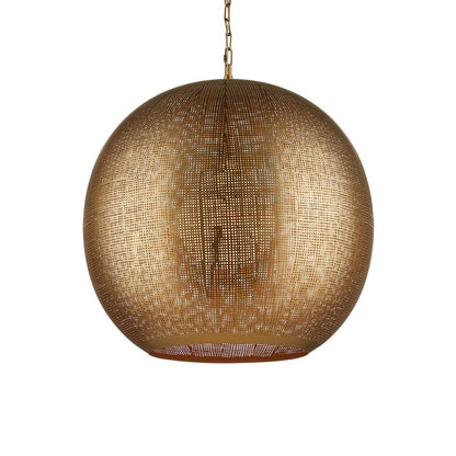 Buckram Orb Pendant Light in Antique Brass.