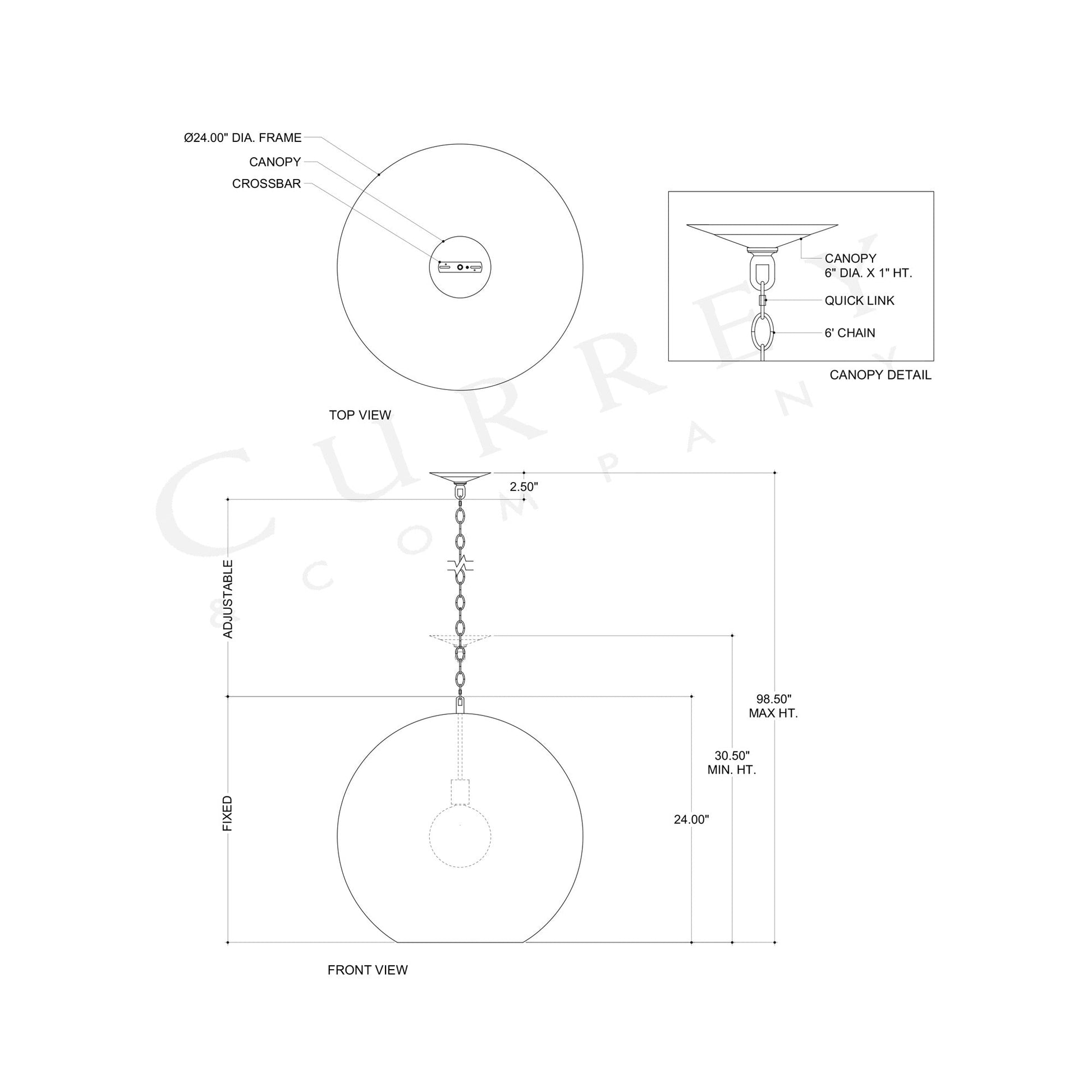 Buckram Orb Pendant Light - line drawing.