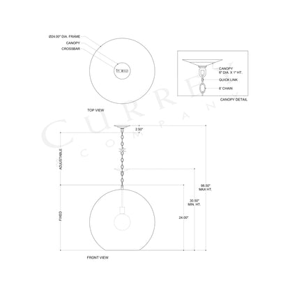 Buckram Orb Pendant Light - line drawing.