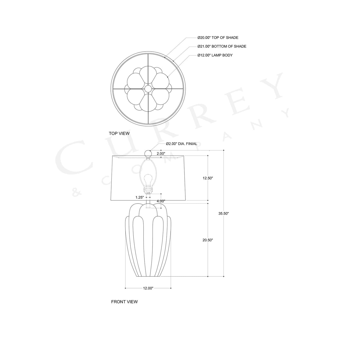 Buttress Table Lamp - line drawing.