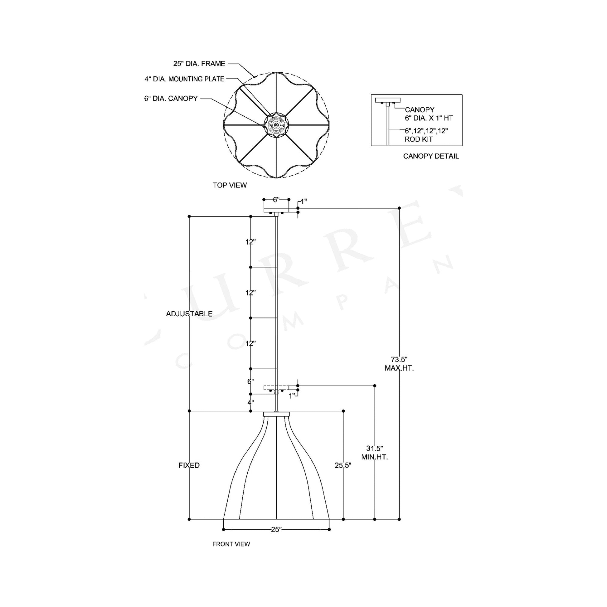 Cabo Outdoor Pendant Light - line drawing.