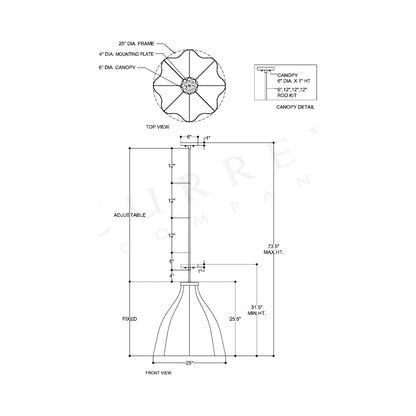 Cabo Outdoor Pendant Light - line drawing.