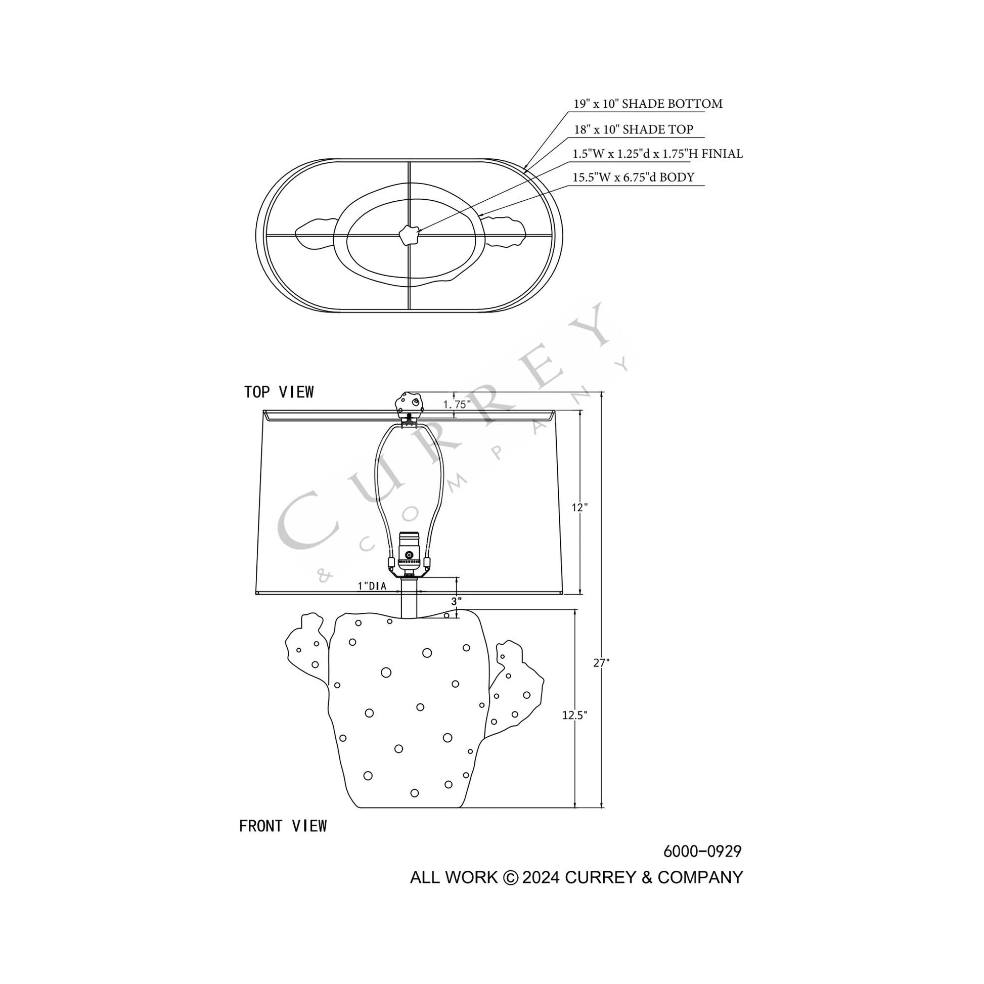 Cactus Table Lamp - line drawing.
