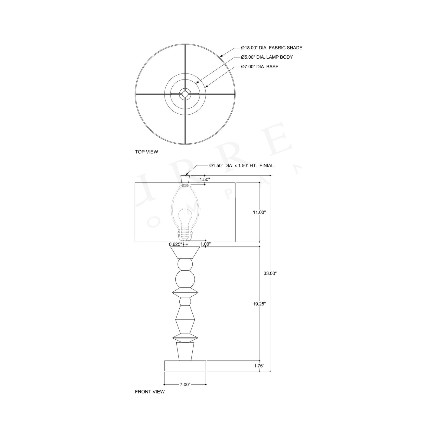 Cairn Table Lamp - line drawing.