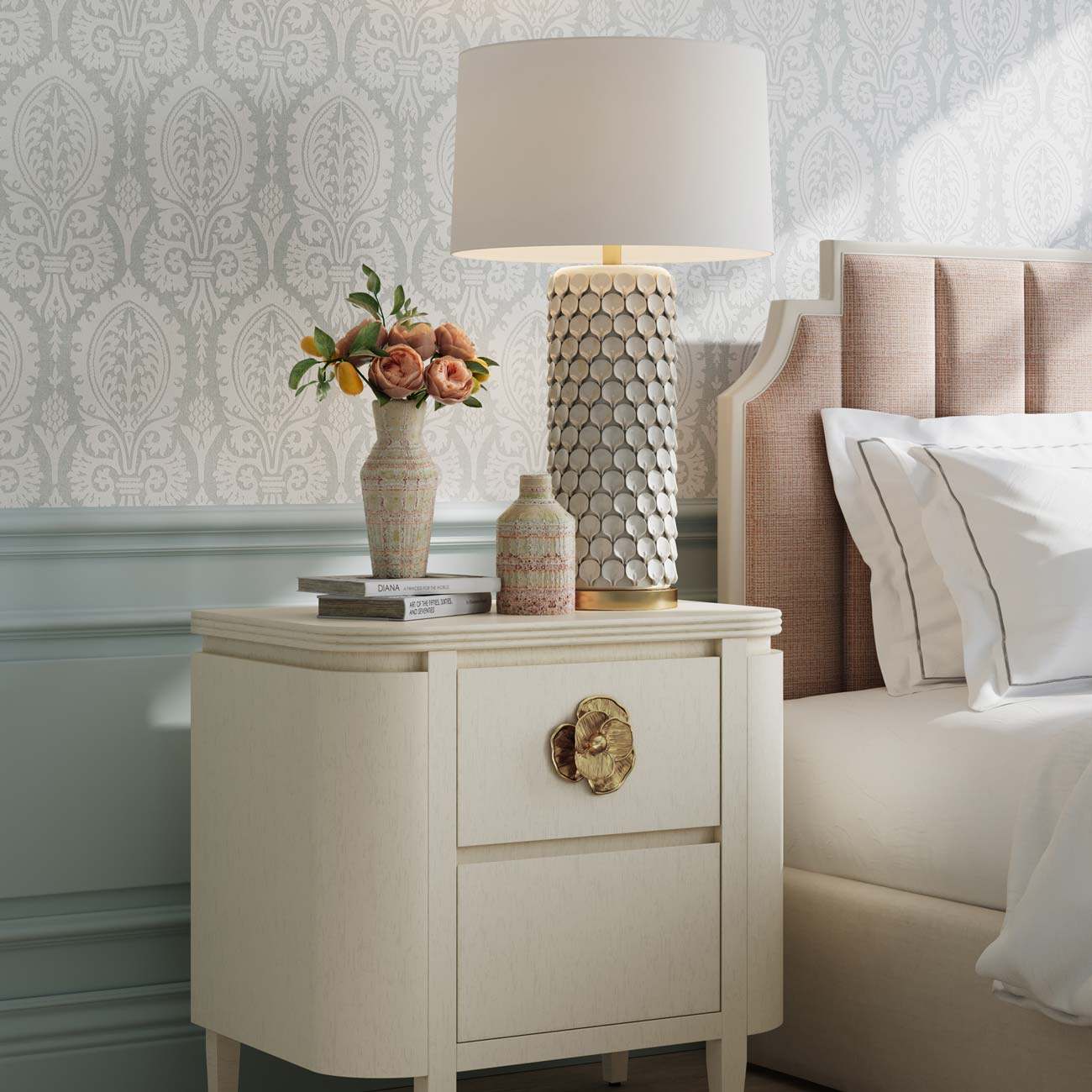 Calla Lily Table Lamp in bedroom.