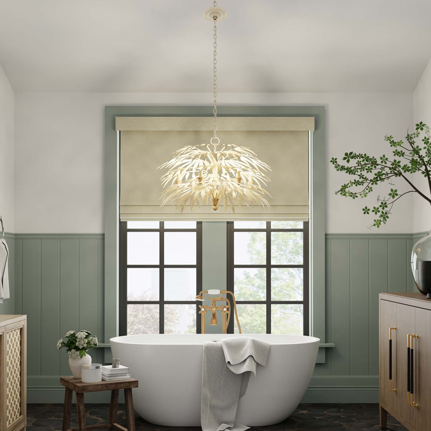 Calliope Chandelier in bathroom.