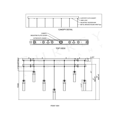 Cannula Linear Pendant Light - line drawing.