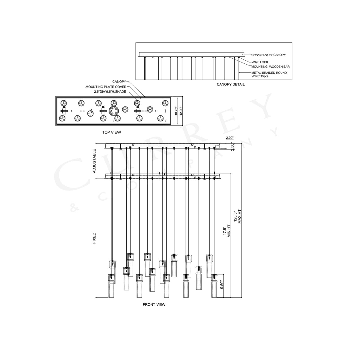 Cannula Linear Pendant Light - line drawing.