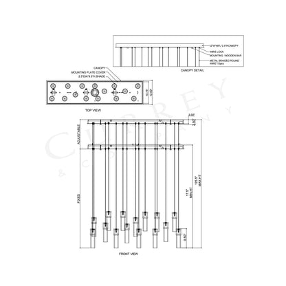 Cannula Linear Pendant Light - line drawing.