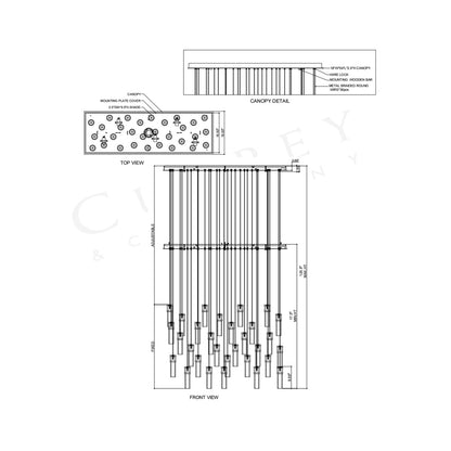 Cannula Linear Pendant Light - line drawing.