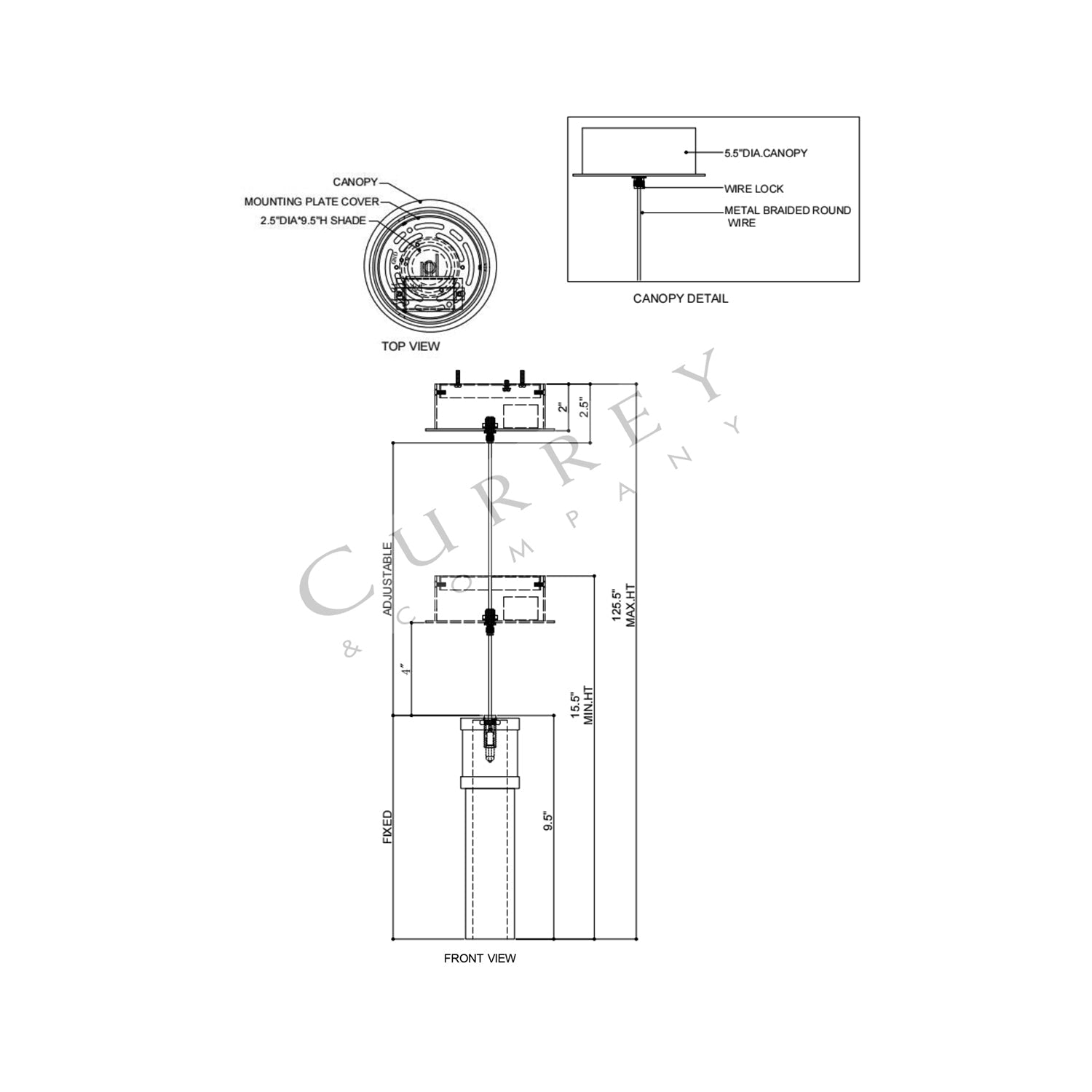 Cannula Pendant Light - line drawing.