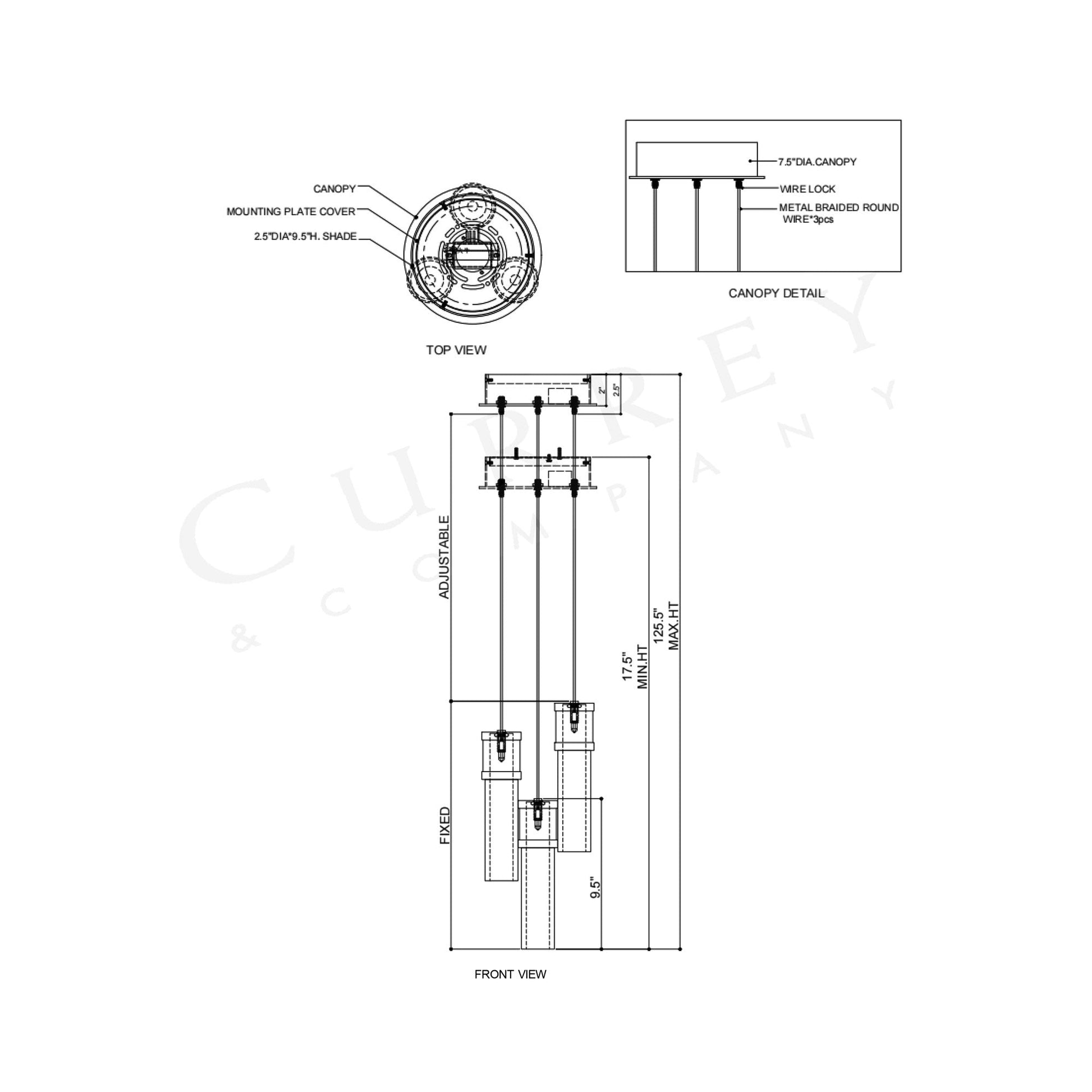 Cannula Round Pendant Light - line drawing.