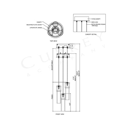 Cannula Round Pendant Light - line drawing.