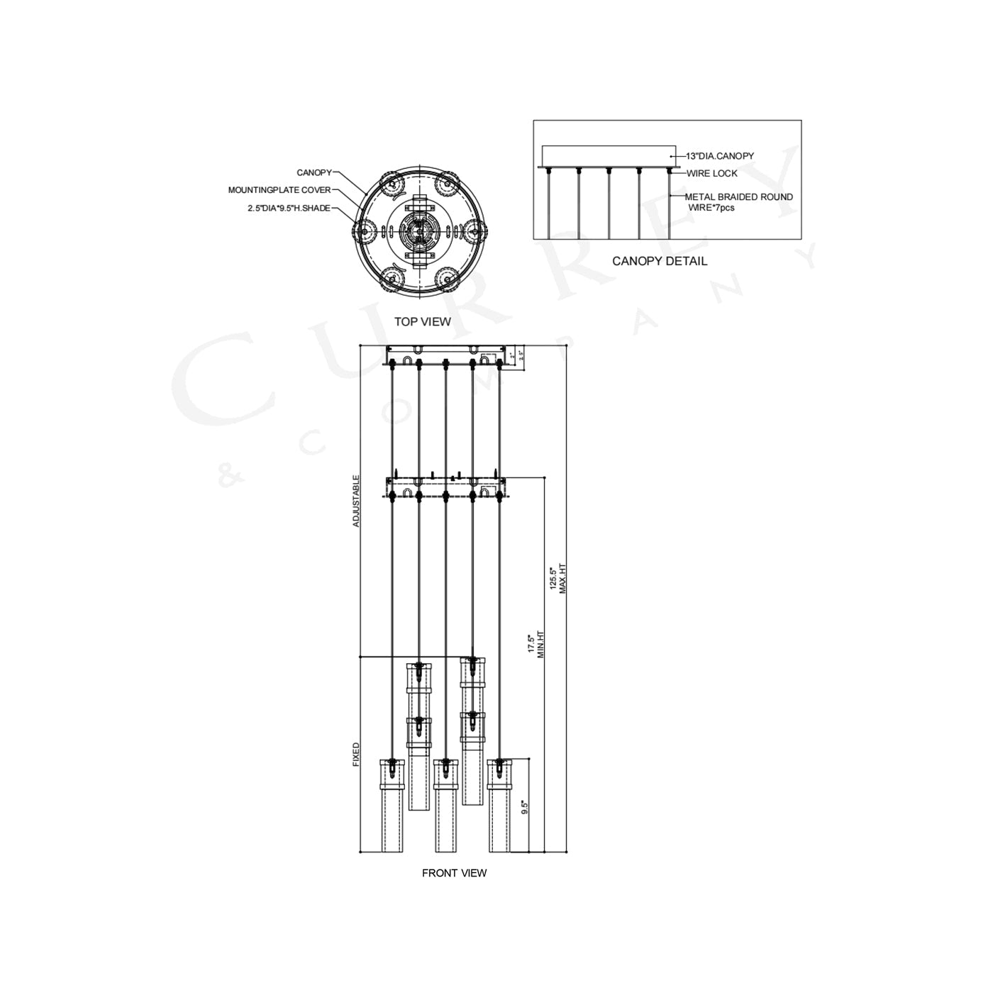 Cannula Round Pendant Light - line drawing.