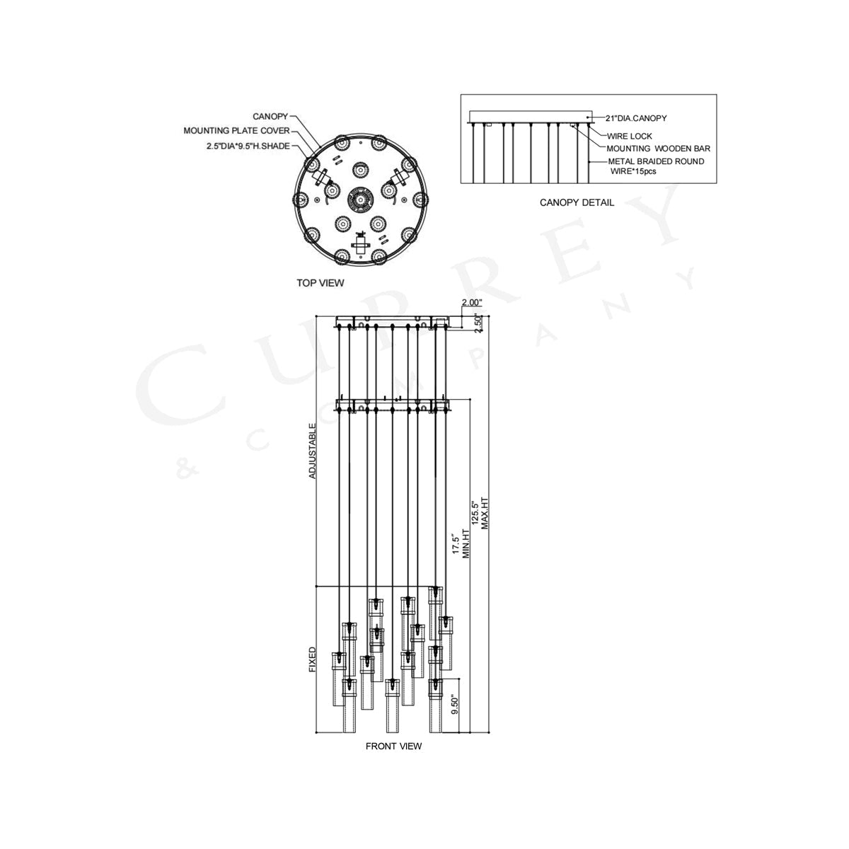 Cannula Round Pendant Light - line drawing.