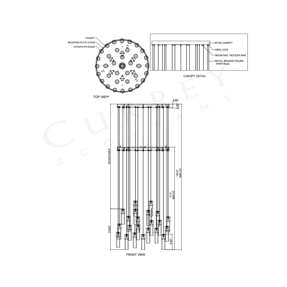 Cannula Round Pendant Light - line drawing.