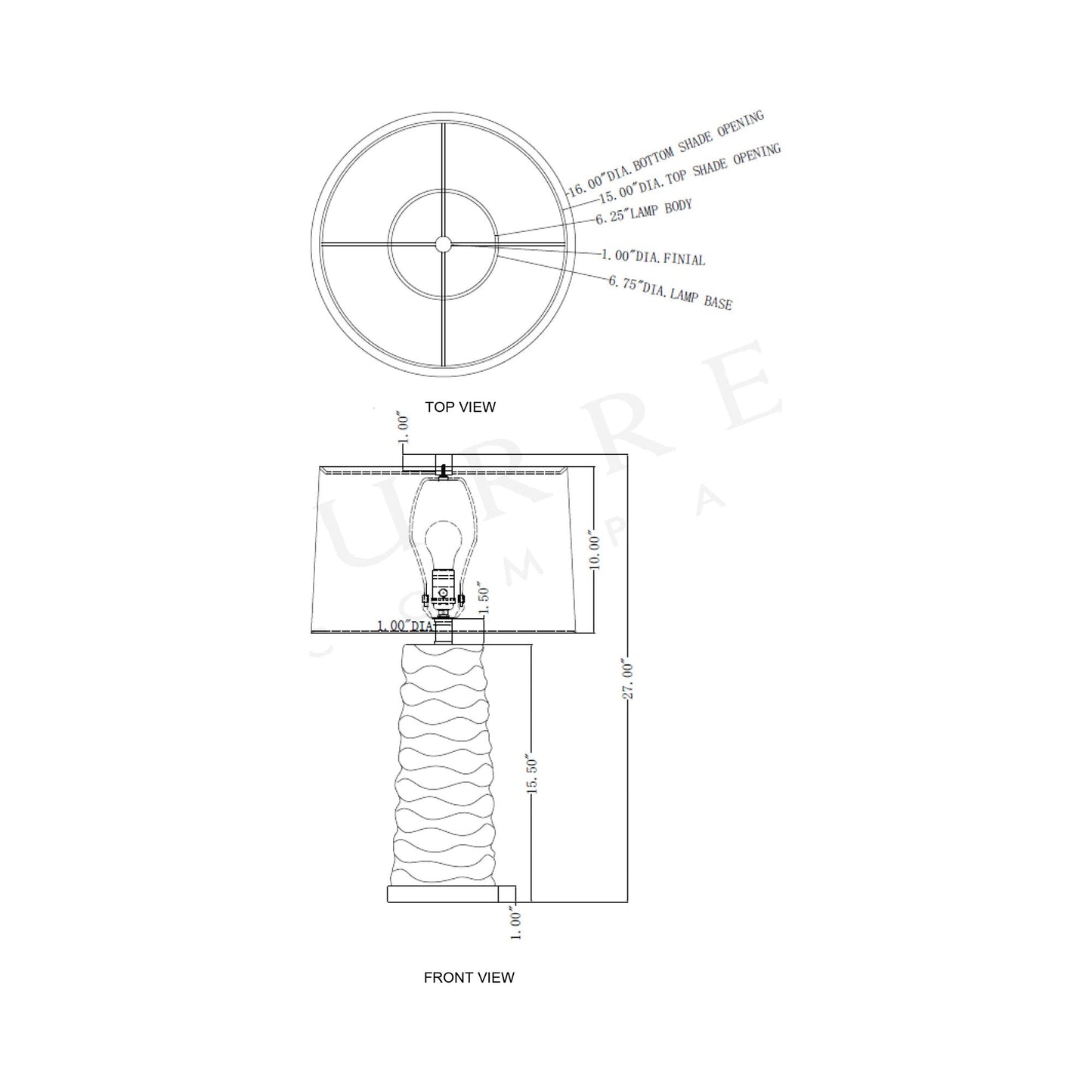 Canova Table Lamp - line drawing.