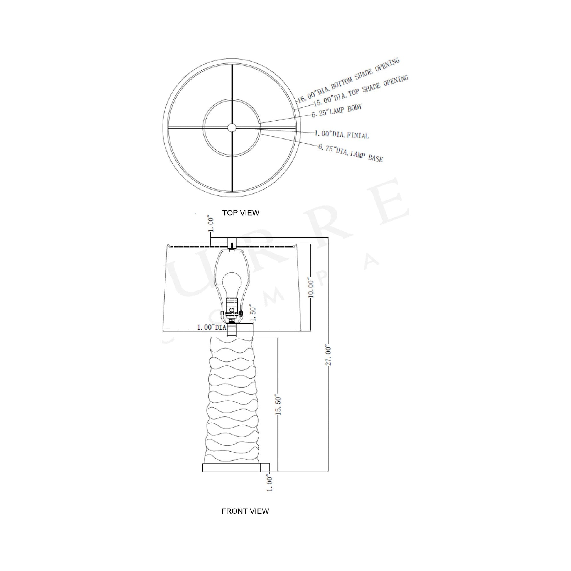 Canova Table Lamp - line drawing.