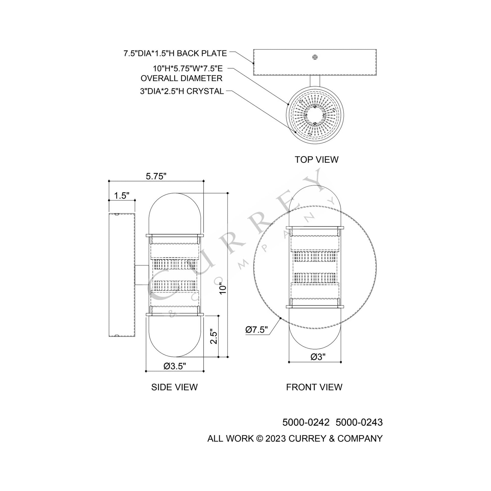 Capsule LED Wall Light - line drawing.