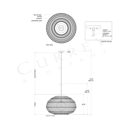 Carriage Outdoor Pendant Light - line drawing.