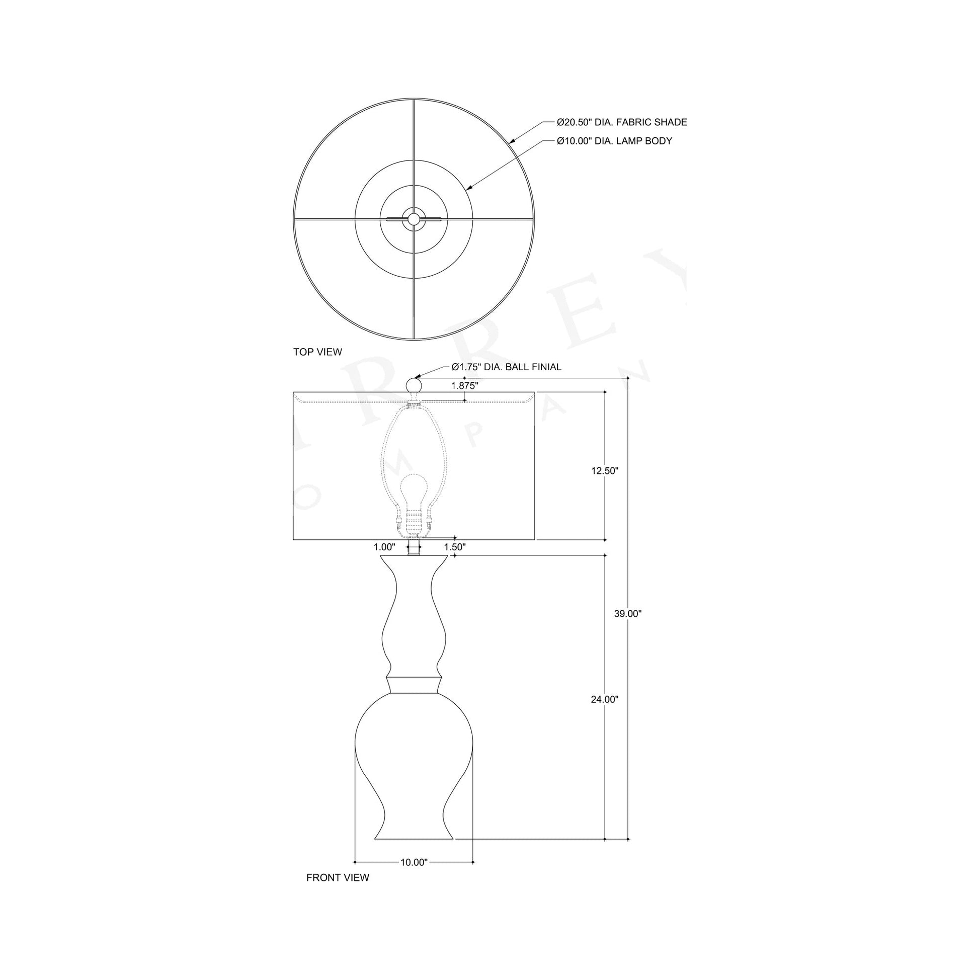 Carterton Table Lamp - line drawing.